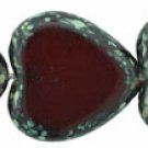 Heart Window Beads 15 x 15mm Oxblood - Picasso 12 ct Czech Glass Beads 107-1515-T91260