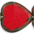 Heart Window Beads 15 x 15mm Opaque Red - Picasso 12 ct Czech Glass Beads 107-1515-T9320