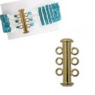Clasp, 3 strand slide 21mm gold plate, each