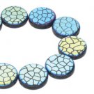 2 hole Coin 14mm Jet Laser Cracked 10 beads per strand Czech glass, inner hole .7mm