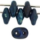 SuperDuo 5x2mm Opaque Blue - Picasso aprx 10gm Czech glass 2-hole beads Color T3305