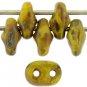 SuperDuo 5x2mm Opaque Yellow - Picasso aprx 10gm Czech glass 2-hole beads Color T8312
