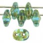 SuperDuo 5x2mm Aquamarine - Silver Picasso aprx 10gm Czech glass 2-hole beads Color TE6002