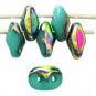 SuperDuo 5x2mm Turquoise - Vitral aprx 10gm Czech glass 2-hole beads Color V6313