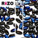 Rizo 2.5x6mm JET AZURO, aprx 22gm Czech Glass Beads color 23980-22201