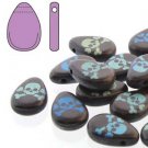 TEARDROP 9x11mm JET MATTE SKULL/CROSS, aprx 30bds