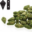 Kite 9x5mm 2 hole bead GOLD SPLASH WASABI OPAQUE, aprx 10gm 9553410-94401