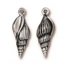 TierraCast Double Sided Drop, Charm, Large Spindle Sea Shell, Silver Plated Metal