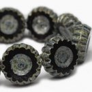 12mm Daisy Flower Black with Picasso Finish coin shaped beads, 15 Czech glass beads color 0900