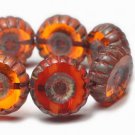 12mm Daisy Flower Pumpkin with Picasso Finish coin shaped beads, 15 Czech glass beads color 0164