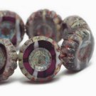 12mm Daisy Flower Purple & White with Picasso Finish coin shaped 15 Czech glass beads color 0602