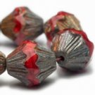 11x13mm Baroque Bicone Ladybug with Picasso Finish 15 Czech glass beads color 1184