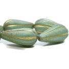 11x22mm Melon Drop Mint Green with a Gold Wash 6 Czech Glass Beads