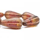 22x11mm Melon Drop Pale Yellow & Crimson with Picasso Finish & Copper Wash6 Czech Glass Beads