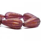 22x11mm Melon Drop Boysenberry and Red with a Golden Luster and Pink Wash6 Czech Glass Beads
