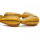 22x11mm Melon Drop Yellow Gold with a Brown Wash 6 Czech Glass Beads