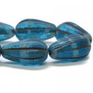8x15mm Melon Drop Teal and White with a Brown Wash  10 Czech Glass Beads