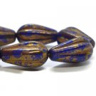8x15mm Melon Drop Indigo with a Gold Finish and Bronze Wash 10 Czech Glass Beads