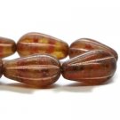 8x15mm Melon Drop Pale Yellow and Crimson with a Picasso Finish and Copper Wash 10 Czech Glass Beads