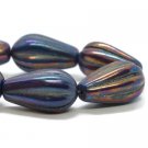 8x15mm Melon Drop Indigo with a Bronze and Purple Finish 10 Czech Glass Beads color 100
