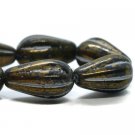 8x15mm Melon Drop Black with a Gold Finish and Grey Wash 10 Czech Glass Beads