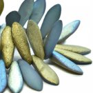 5x16mm Daggers Pacific Blue with Gold and Etched Finish 50 Czech Glass Beads