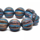 10mm Melon Metallic Bronze with Turquoise Wash 15 Czech Glass Beads