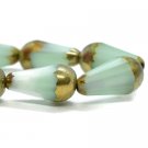 15x8mm Faceted Dangle Drop Mint& Transparent Glass with Picasso and Gold Finish Czech Glass Beads