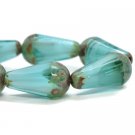 15x8mm Faceted Dangle Drop Sky Blue with a Picasso Finish 8 Czech Glass Beads