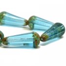 15x8mm Faceted Dangle Drop Sky Blue with a Picasso Finish 6 Czech Glass Beads