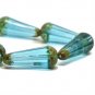 15x8mm Faceted Dangle Drop Sky Blue with a Picasso Finish 6 Czech Glass Beads
