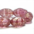 12x8mm Faceted Oval Pink with Gold Luster 12 Czech Glass Beads