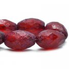 8x12mm Faceted Oval Ruby Red with An Etched Finish and a Pink Wash Czech 12 Glass Beads