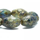 8x12mm Faceted Oval Sapphire and Teal with a Picasso Finish and Gold Wash 12 Czech Glass Beads