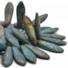 5x16mm Daggers Blue-green with Picasso & Etched Finish 50 Czech Glass Beads