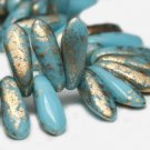 3x11mm Daggers Medium Sky Blue with Gold Finish 50 Czech Glass Beads