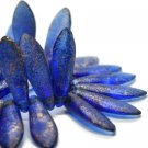 5x16mm Daggers Sapphire Blue with Etched and Gold Finish 50 Czech Glass Beads