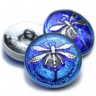 18mm Dragonfly Button Sapphire with a Silver Dragonfly