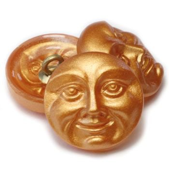 18mm Moon Face Button Gold, Czech Glass celestial night sky lunar luna