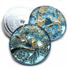 27mm Cabochon Peacock Medium Blue with Gold Accents, Czech Glass