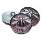 18mm Dragonfly Button Mulberry with a Silver Dragonfly, Czech Glass