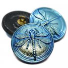 22mm Dragonfly Button Medium Sky Blue with AB Finish 2.5mm shank Czech Glass