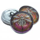 18mm Button Volcano with Silver Dragonfly Czech Glass, 2.5mm shank pink orange