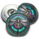 22mm Dragonfly Button Vitrail with a Silver Dragonfly 2.5mm shank Czech Glass