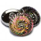 18mm Swirl Button Vitrail Medium with Hand Painted Silver Accents Czech Glass pink green