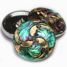 27mm Turbine Button Vitrail with Gold Accents Czech Glass with 2.5mm shank green gold