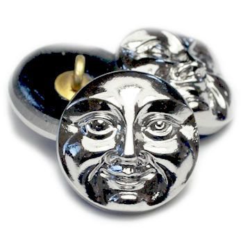 18mm Moon Face Button Metallic Silver celestial night sky lunar full moon mercury