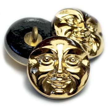 18mm Moon Face Button Metallic Gold celestial night sky lunar full moon man in the moon
