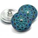 18mm Mandala Button Volcano with Sea Green Wash & Silver Accents Czech Glass teal