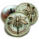 18mm Dragonfly Button Honeydew with AB Finish, hand painted dragonfly Czech Glass green